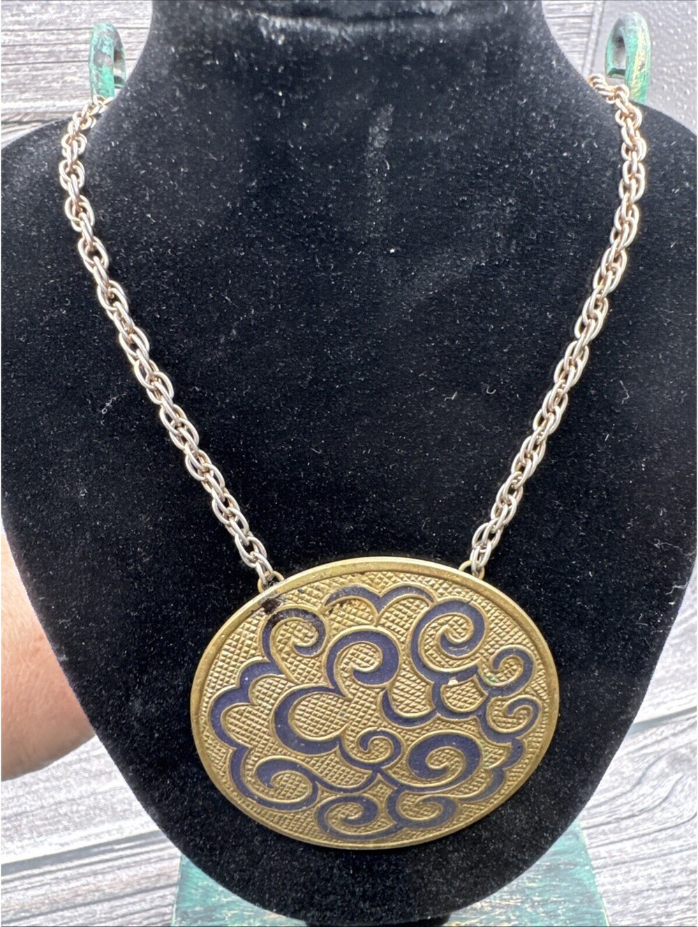 Vintage Necklace Brass Toned Handmade Stamped Numbered Fashion Statement